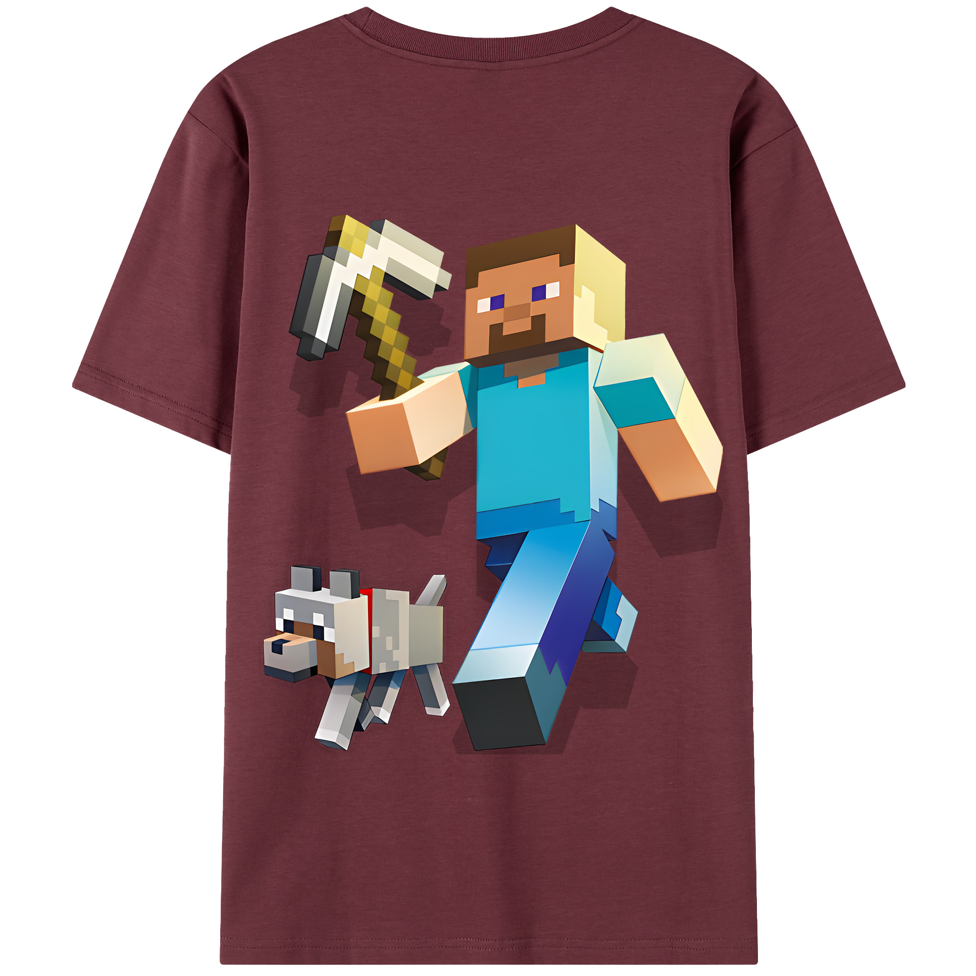 （画像用） マインクラフト ブロックの世界 Minecraft MC Block world 綿100％半袖Tシャツ（背面プリント）